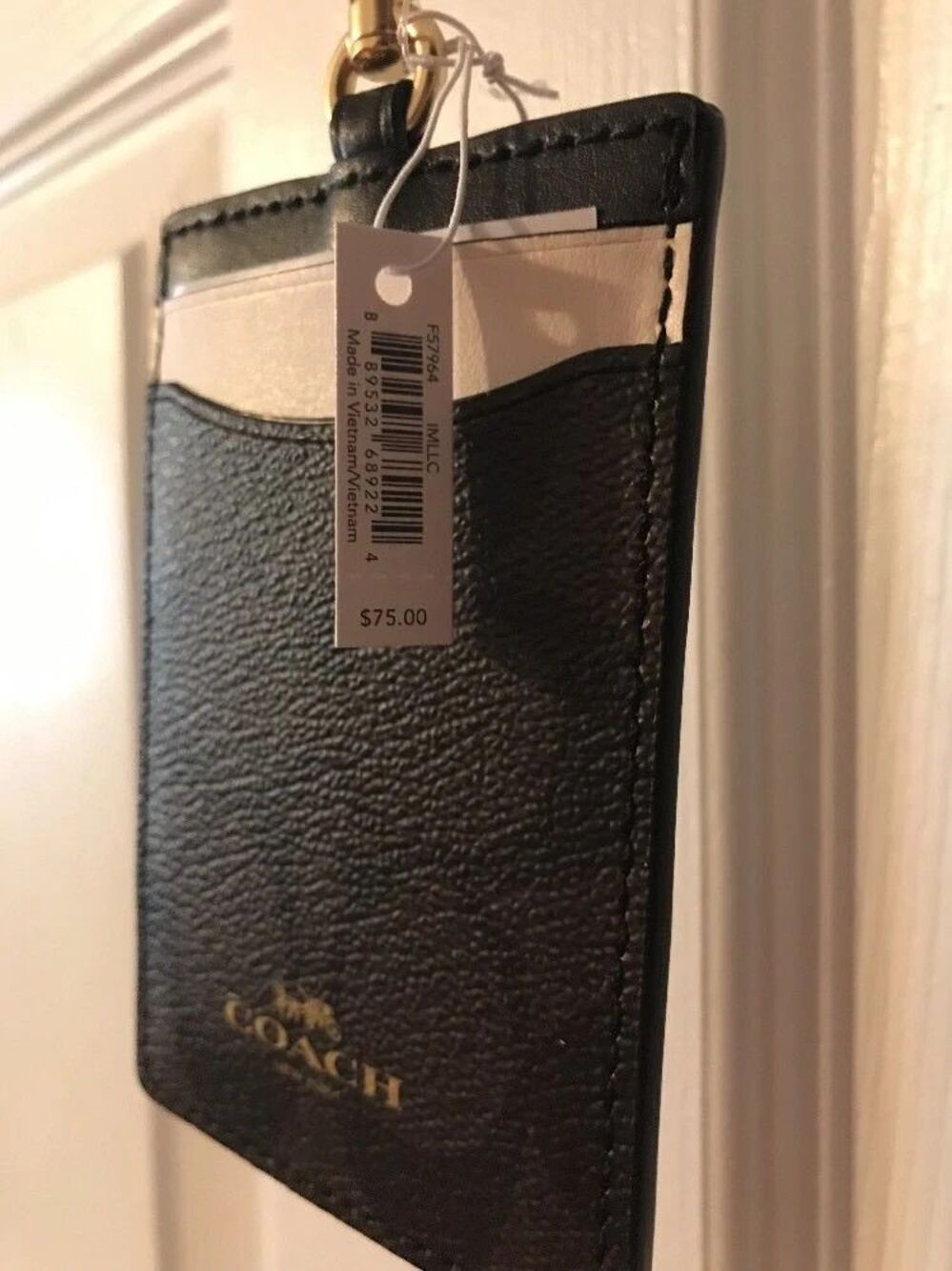 Coach Logo Signature C Leather Brown White Colorblock Lanyard ID Credit Card - Picture 5 of 6